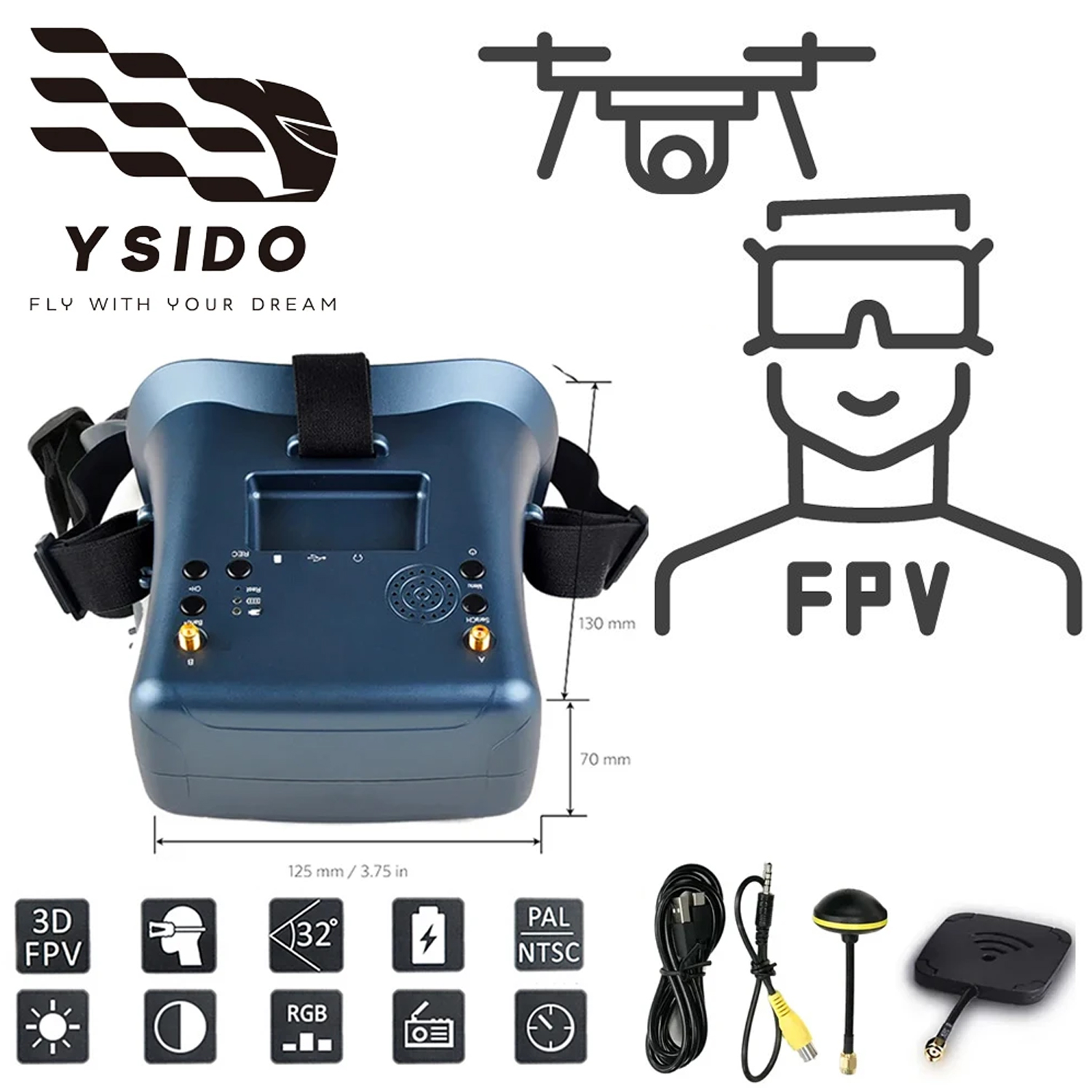 Skyzone Cobra X V2 Fpv Goggles - Kacamata FPV 008D 5.8G 40CH 4.3